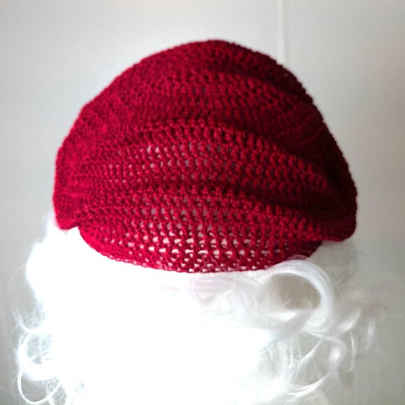 Vintage 1960s Hand-Crocheted Hat Retro Deep Red Openwork Design Lightweight - Picture 5 of 13